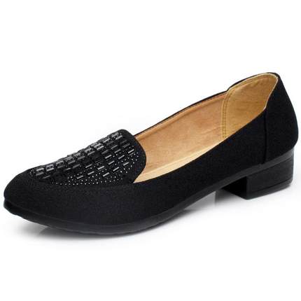 正品2024春季新款老北京布鞋女士时不尚中跟一黑色工鞋妈妈作脚蹬