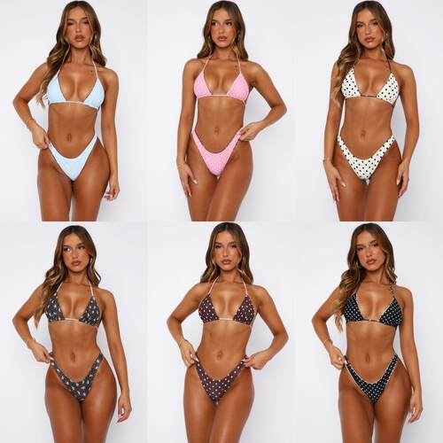 Women'S Polka Dots Print Bathing Suit Halter Bra Triangle