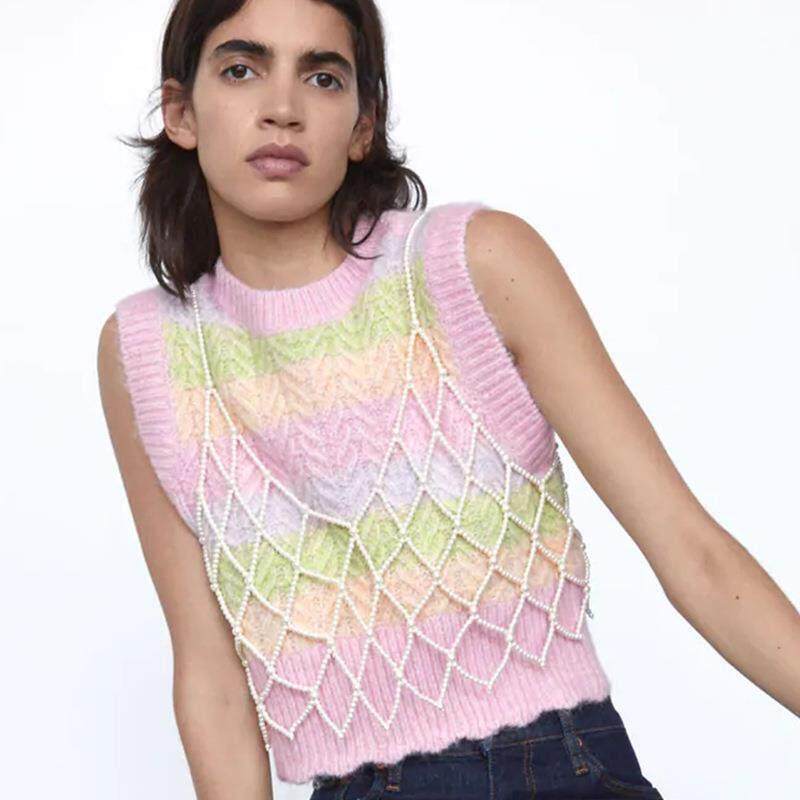 Handwoven pearl necklace, crystal body chain, crystal vest b