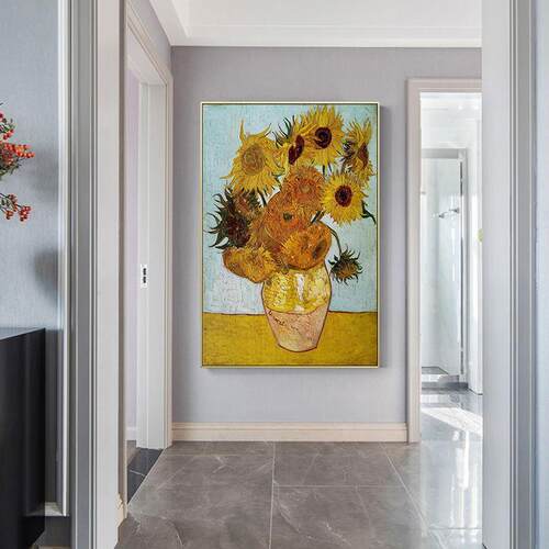梵高向日葵客厅装饰画世界油画艺术卧室玄关墙挂画沙发墙三联画