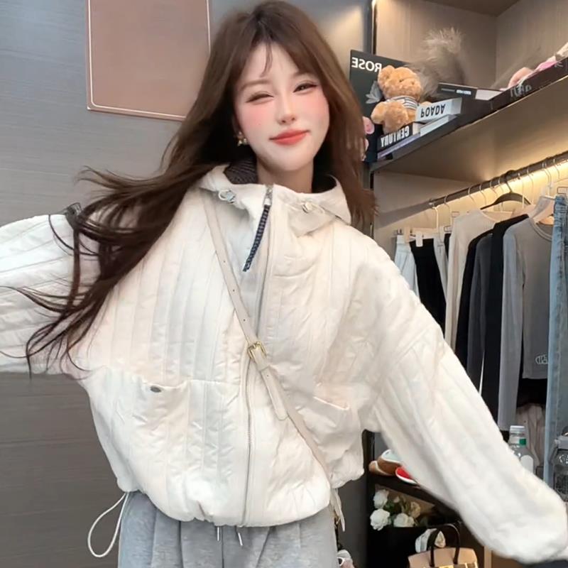 短款连帽外套女春秋新款2025韩系加棉加厚流行爆款巨好看棉服上衣