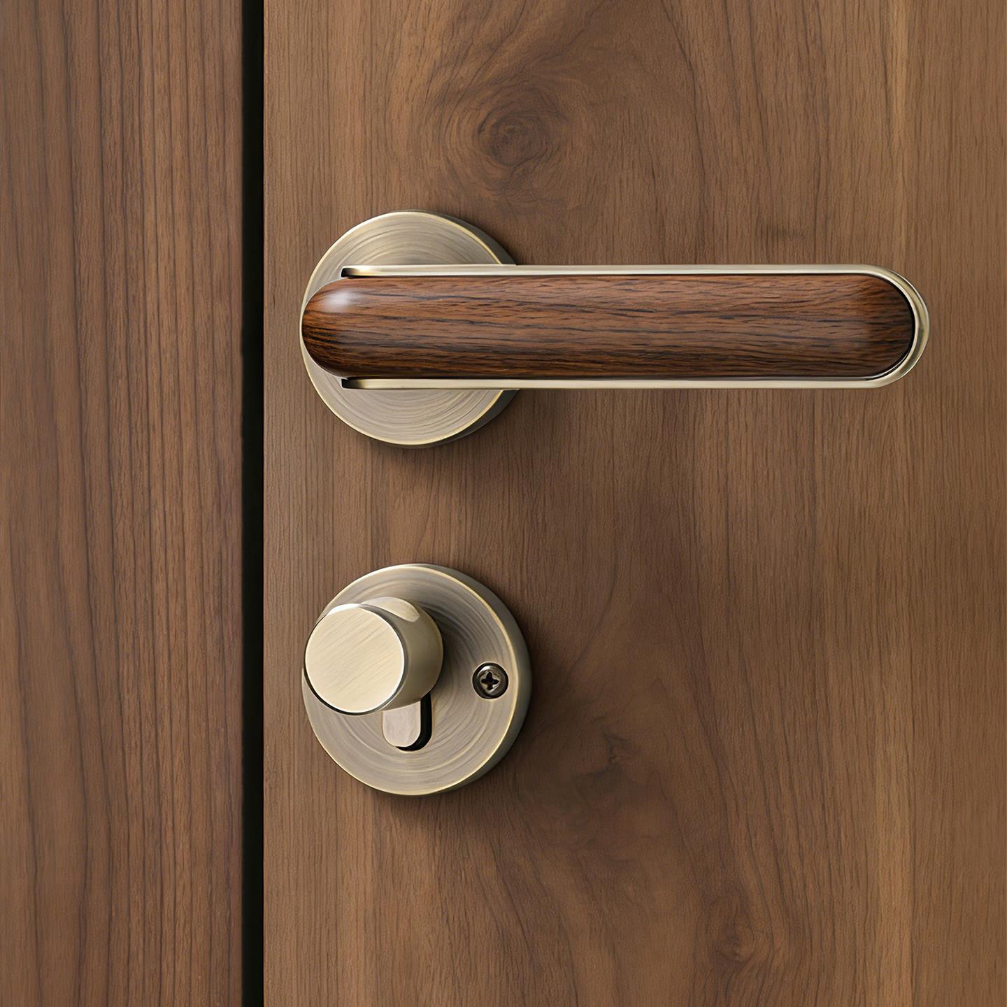 新中式卧室门锁磁吸静音房间复古门把手室内木门中古风两件式房门