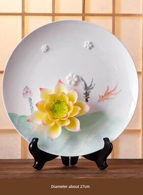 德化陶瓷手工手绘牡丹花挂盘艺术摆件客厅装饰工艺品乔迁新居礼品