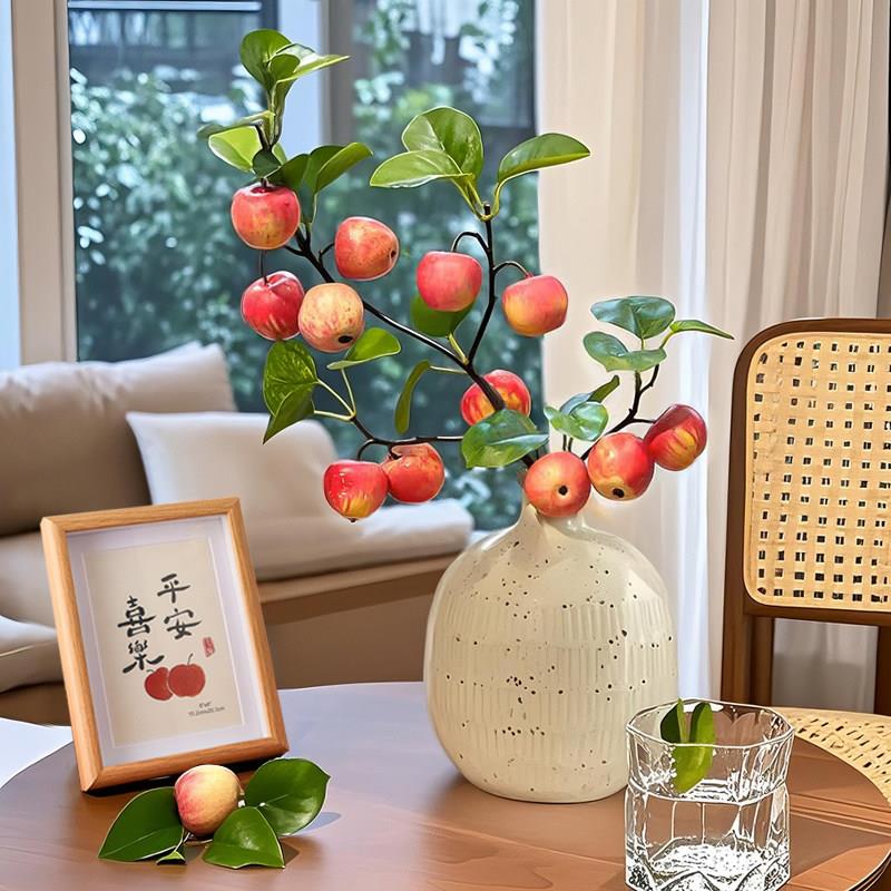创意真花苹果陶彷瓷花瓶摆件客厅餐桌装感饰品高级轻奢假花摆件