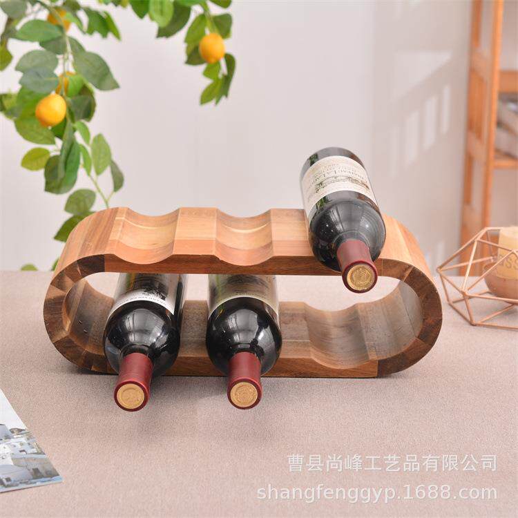 木质红酒架创意桌面摆件椭圆形葡萄酒瓶架木质置物架