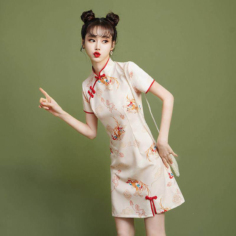 改良版旗袍女夏季2026年新款新中式国潮风小个子短款年轻款少女裙