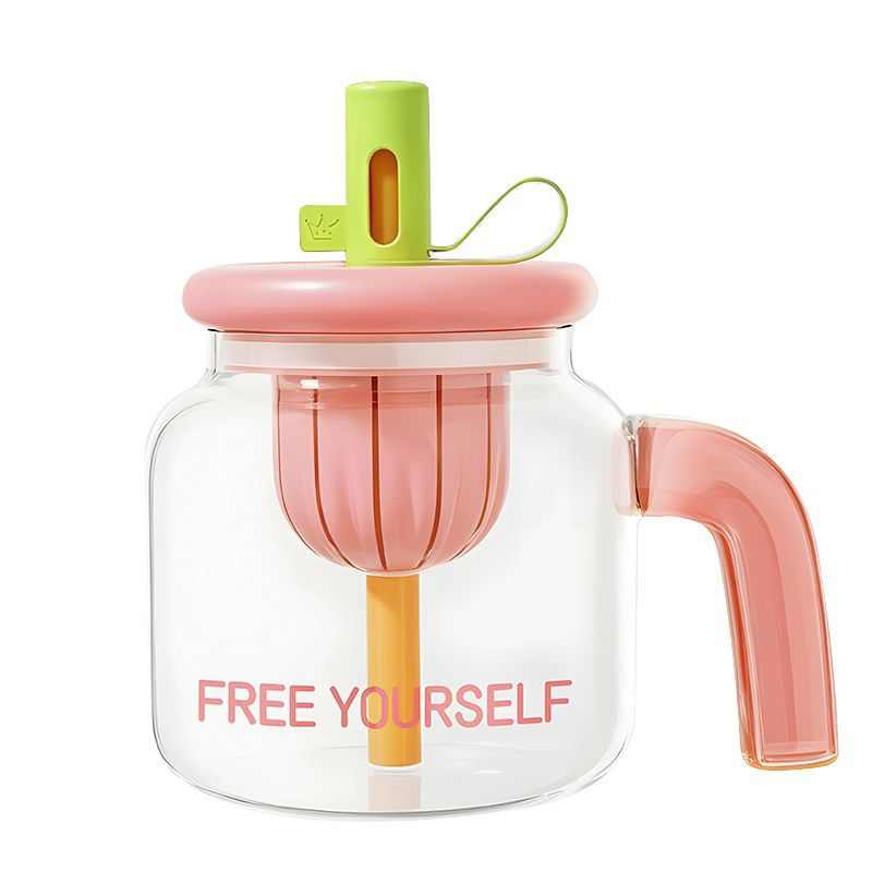 新款高颜值吨吨吸管玻璃杯大容量高硼硅泡茶杯带把手墩墩水杯子批