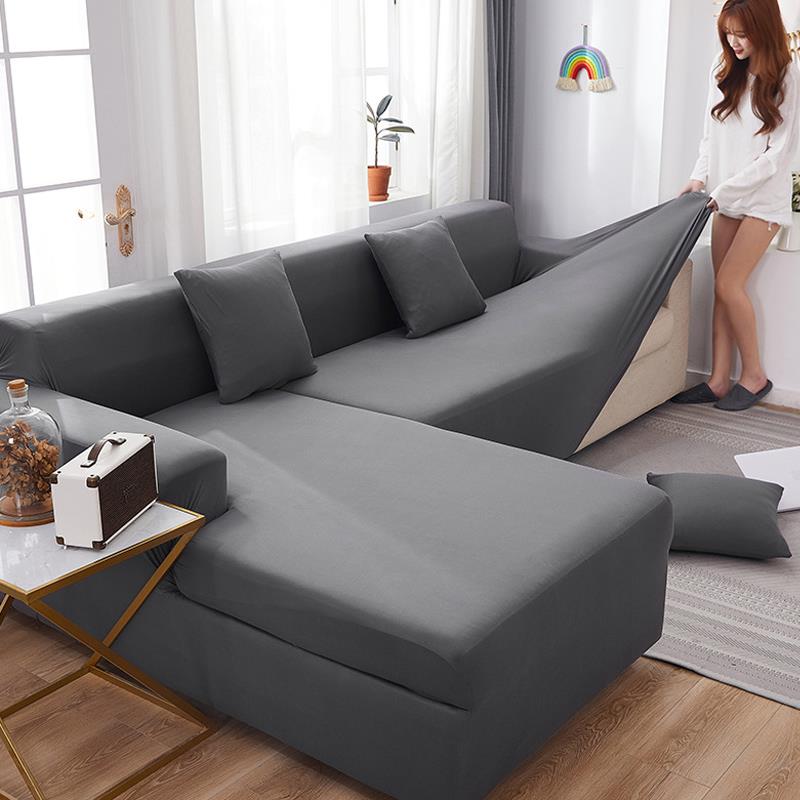 Solid Elastic Sofa Cover for Living Room 1/2/3/4 Seater L-Sh图片