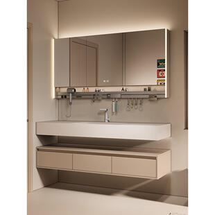 柏丽山ENF奶油风岩板热弯一体盆浴室柜组合洗漱台洗脸洗手盆定制