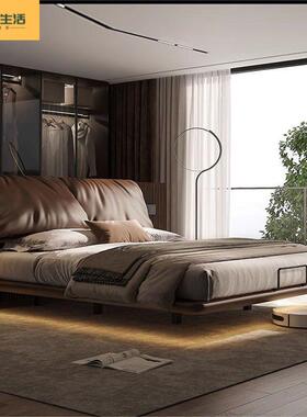 大象耳朵真皮悬浮床意式极简奶油风出租房卧室大小户型大床婚床