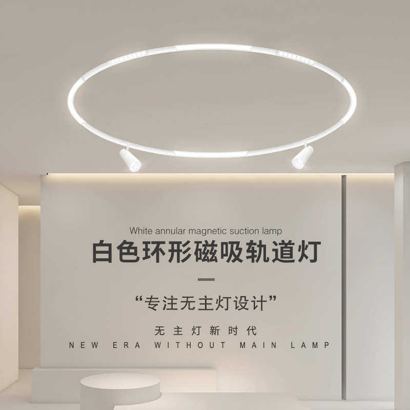 白色圆形磁吸轨道灯嵌入式家用客厅无主灯照明弧形环形无边框餐厅,家装灯饰光源,轨道磁吸灯,淘宝优惠券,粉丝福利购,淘宝优惠卷