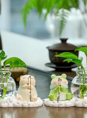 小猫钓鱼水培花瓶家客厅插花女生工位水养花瓶桌面绿萝花瓶熊猫青