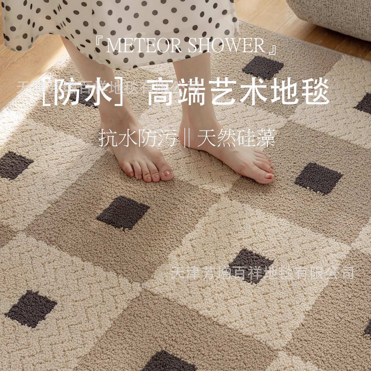 防水防污中古风客厅地毯免打理简约轻奢高级感沙发卧室茶几垫满铺