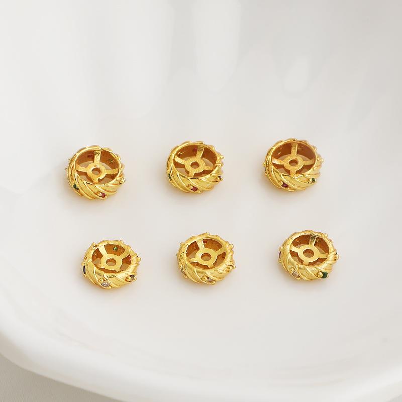 沙金包金保色彩色锆石斜纹隔珠轮胎隔片项链文玩串珠diy饰品配件