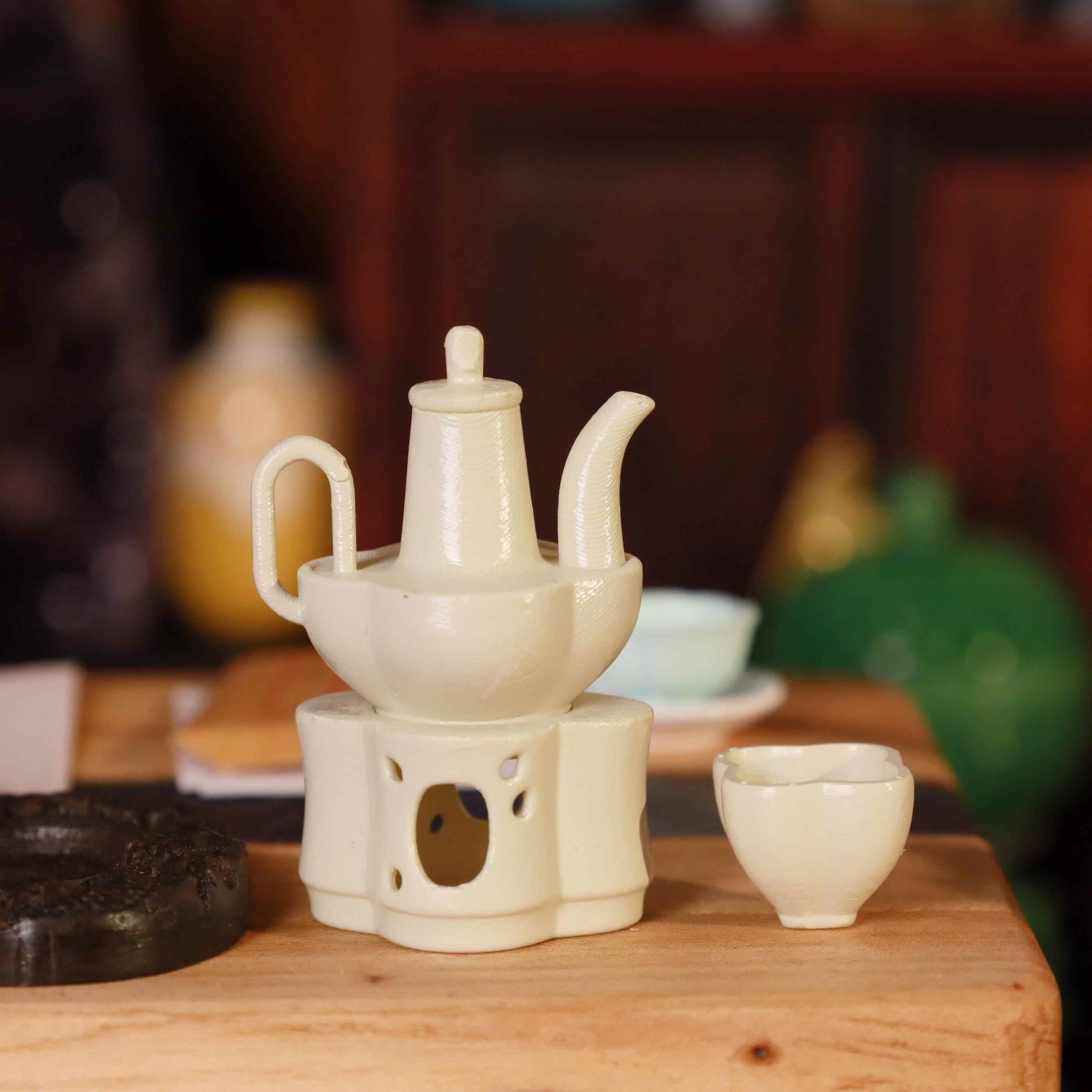 迷你微缩彷真模型中式古风海棠茶壶温酒壶场景摆件娃屋配件