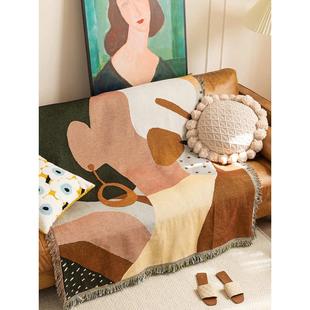 蔓越家 ins抽象复古沙发毯客厅沙发巾单人沙发盖巾布沙发套罩挂毯