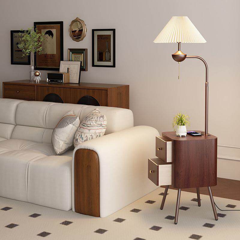 中古风落地灯置物架一体客厅沙发旁边卧室床头柜实木茶几法式氛围