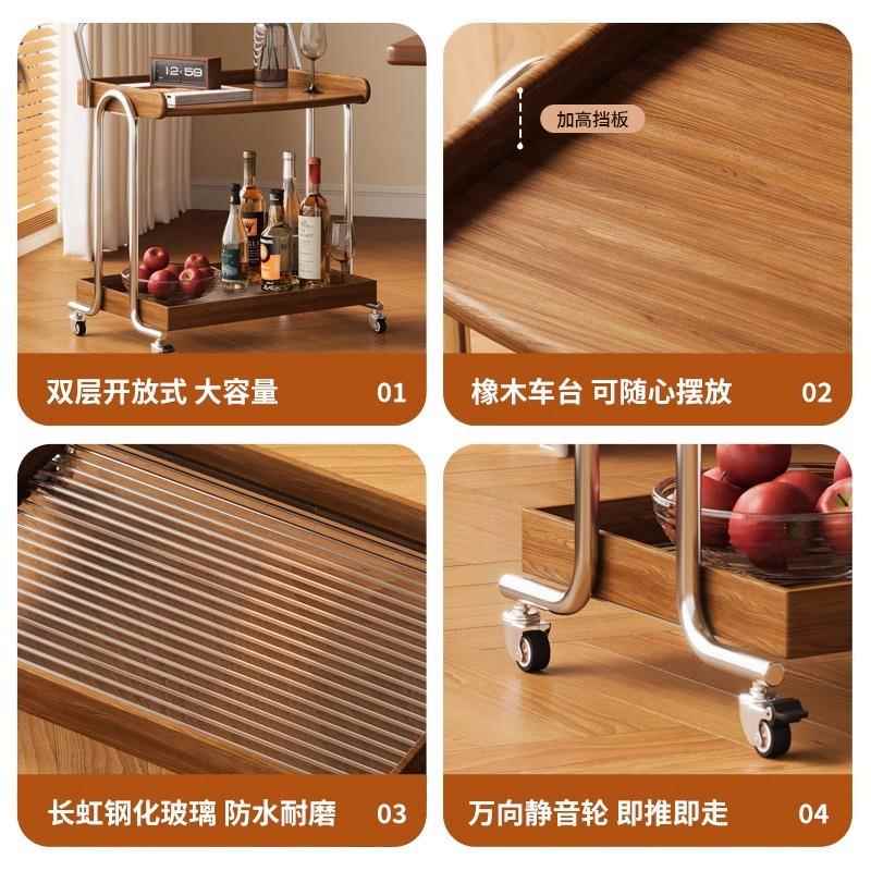 客厅置物架实推木车中古风小XTC01推车实边几小茶几沙发移动收推