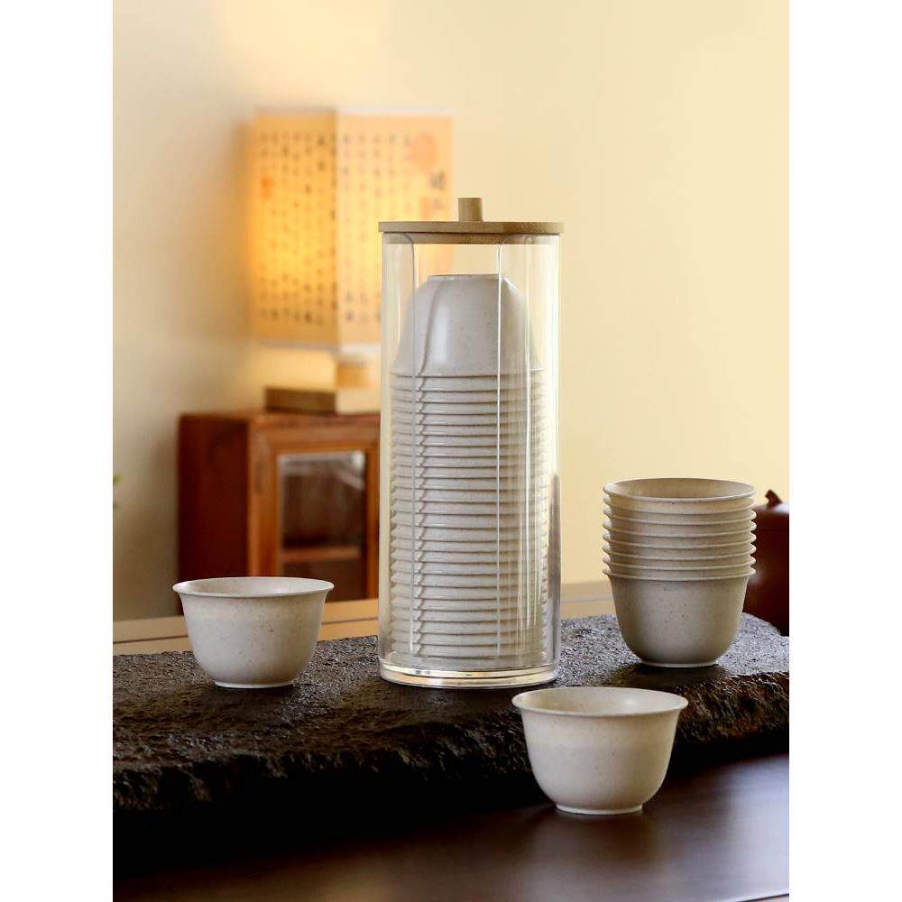 耐高温一次性功夫茶杯带收纳杯架家用办公室招待品茗稻壳喝茶杯子