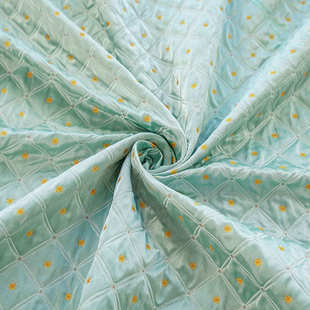 薄荷绿菱形格经典柔软小黄花春秋简约风女装面料色织花束装饰布料