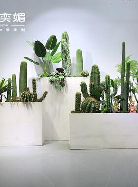 仿真绿植白色玻璃钢花器盆栽造景室内外售楼处样板房植物花箱隔断