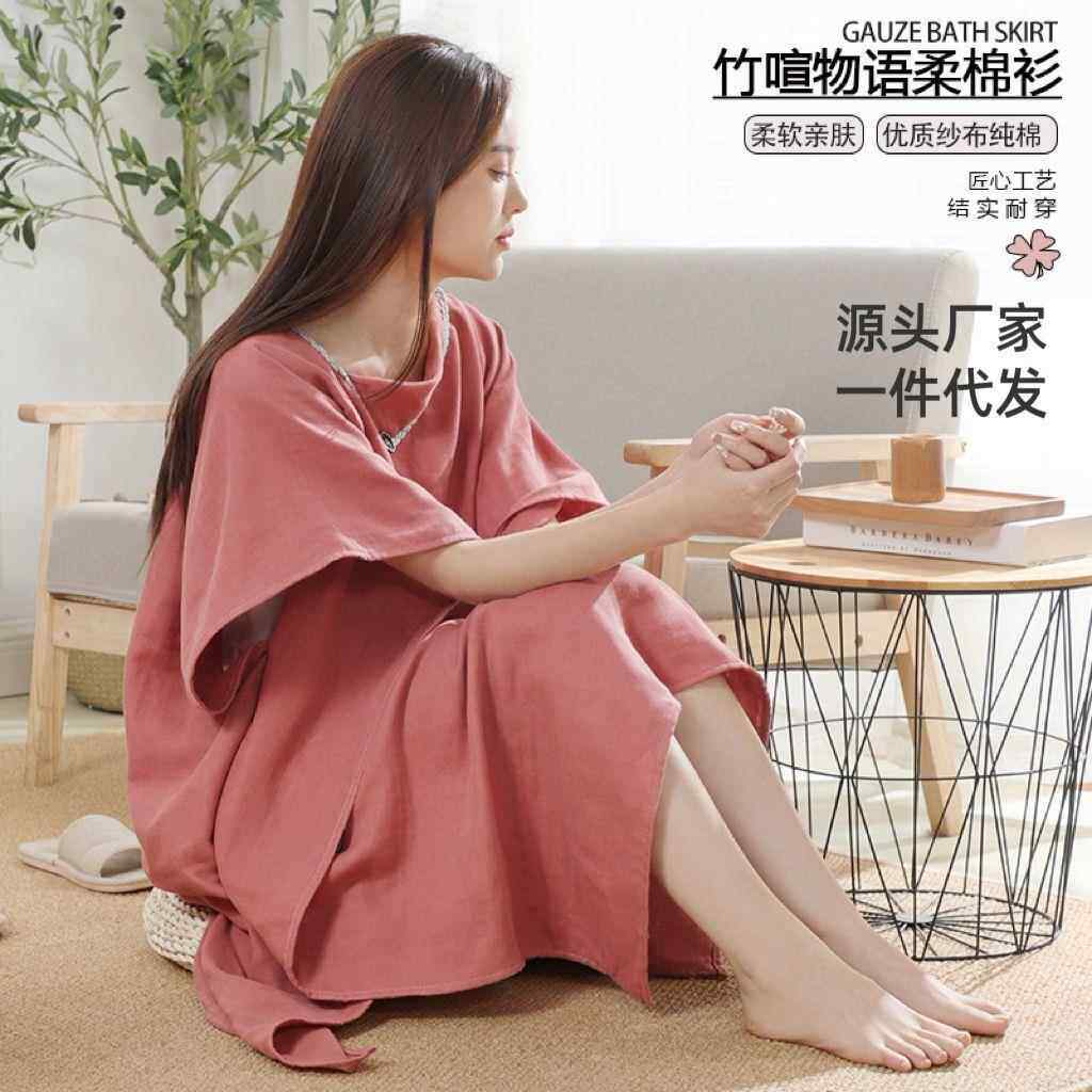 玉颜毛巾纯棉a类纱布浴裙女汗蒸服吸水速干浴巾全棉睡袍高级薄款