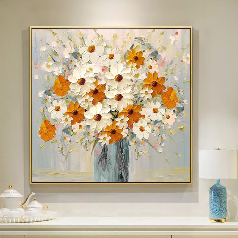 奶油风花卉油画餐厅装饰画客厅玄关挂画轻奢高级感卧室2025年新款图片