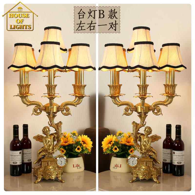 高档欧式全铜灯客厅台书天房法式台灯中古艺术家装使灯浪漫台床头