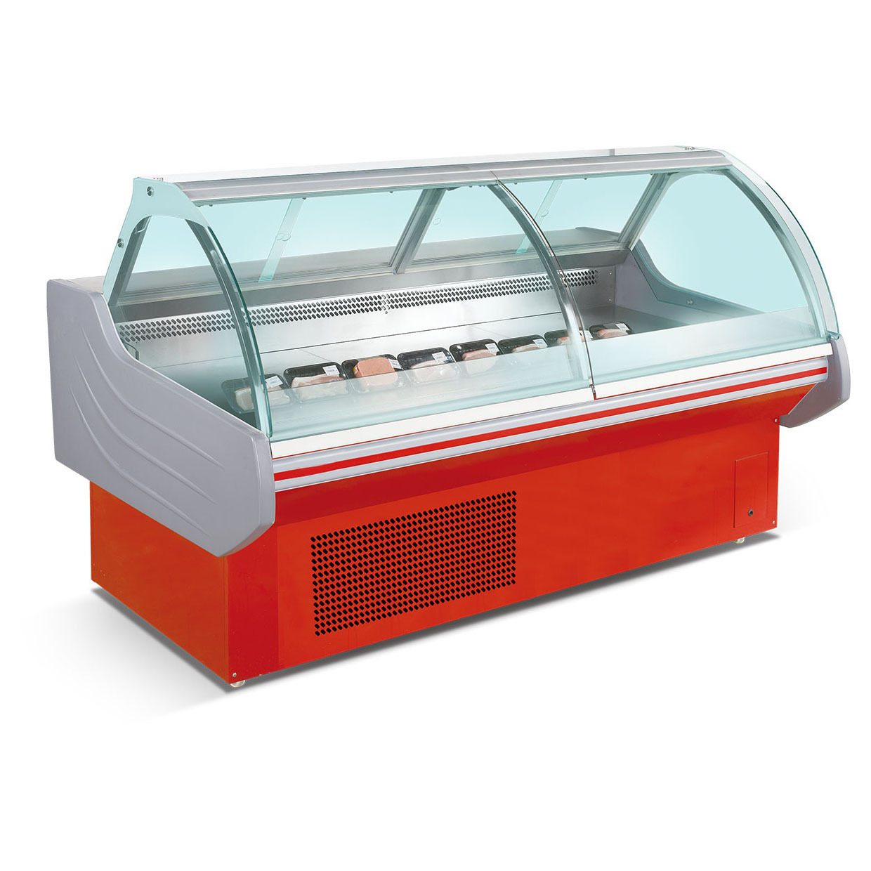 大容量弧形鲜肉柜 商用展示柜前后开门超市卧式猪肉熟食柜