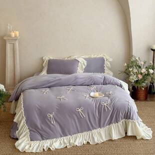 法式 保暖床上用品四件套少女心蝴蝶结荷叶花边被套 200g宝宝绒冬季