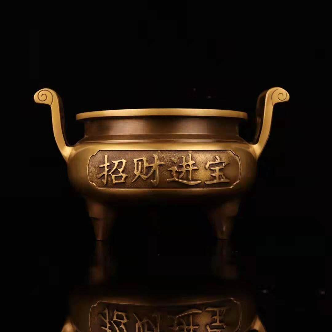 三足鼎炉纯铜香炉摆件客厅店铺家用室内供佛器具香炉铜大号包邮