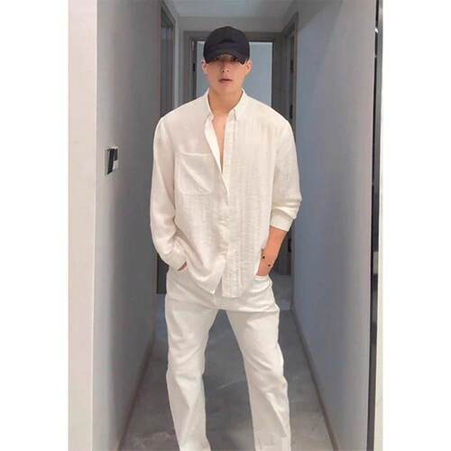 LL男装衬衫男长袖高级感痞帅休闲宽松2026新款白色棉亚麻上衣潮流