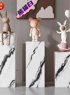 时尚岩板熊猫白花架摆件底座家居客厅玄关摆饰酒店会所民宿展示台