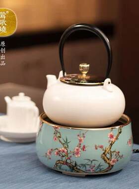台湾莺歌烧电陶炉茶炉粉彩梅竹烧水炉家用静音迷你小型煮茶炉