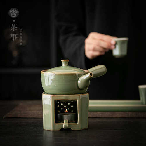 复古陶瓷蜡烛温茶炉越窑青瓷烤茶炉温茶壶底座家用焙茶炉暖茶器