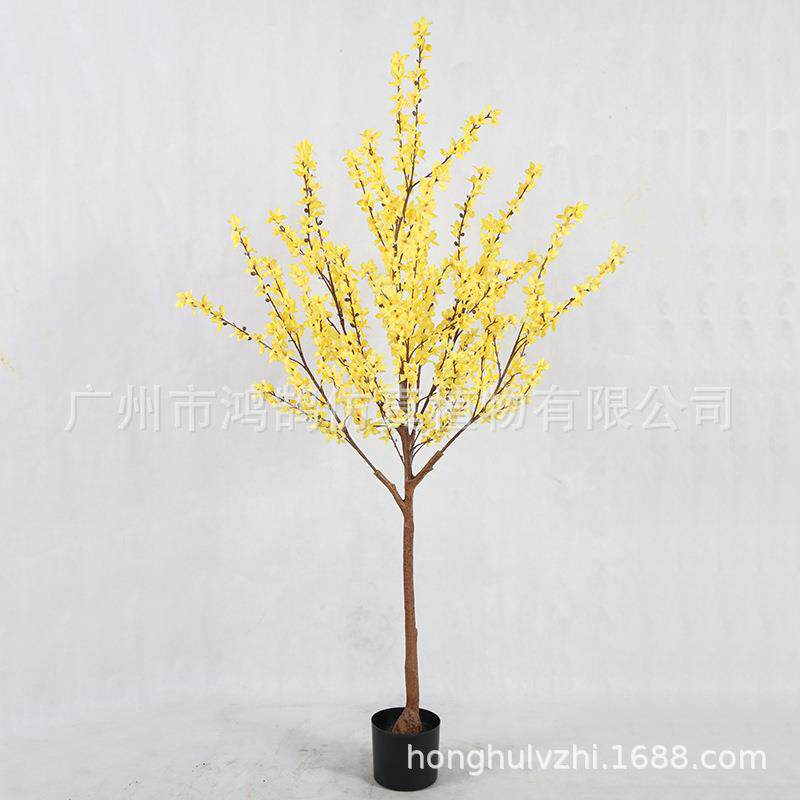 仿真迎春花金黄树玫瑰山茶花树大型人造植物盆栽盆景落地家居装饰