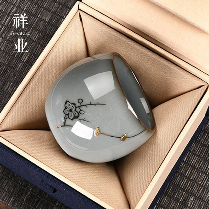 官窑茶杯功夫茶具锔钉主人杯家用陶瓷品茗杯个人专用小茶盏礼盒装