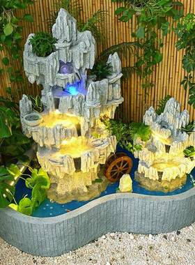 别花鱼池假山流水景墅观台楼顶阳喷泉装饰室户F9968S68外循环水造