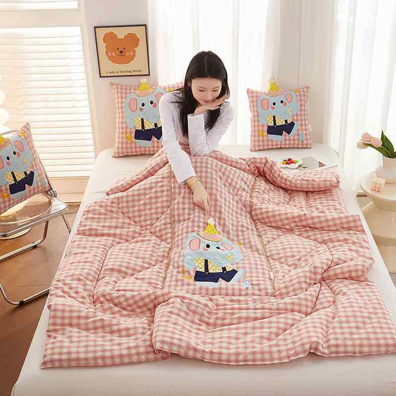 功能多用途午多睡5555两用办公室格午休四季款象全棉子小抱枕被