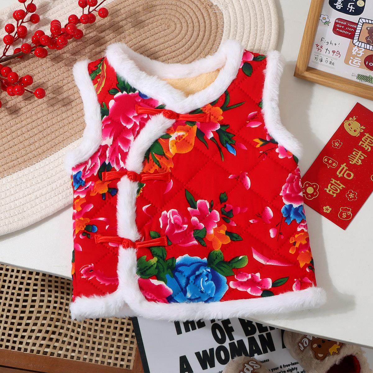 女童碎花马甲大花坎肩加厚马甲