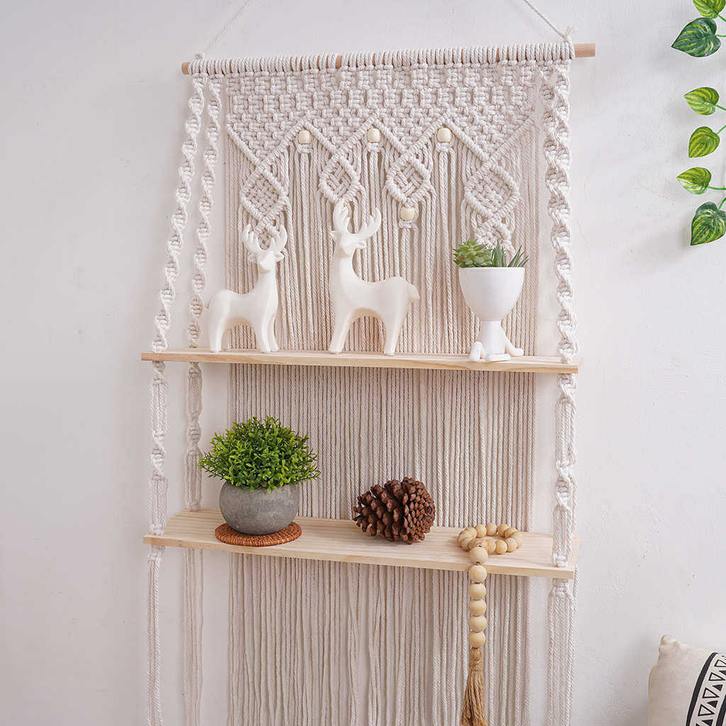 北欧风手工编织挂毯置物架波西米亚棉绳壁毯绿植盆栽搁板墙上挂件,居家布艺,挂毯/壁毯,淘宝优惠券,粉丝福利购,淘宝优惠卷