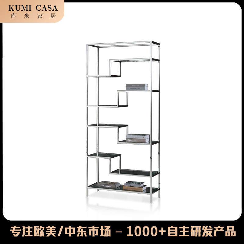 简约不锈钢落地陈列架玻璃服装店置物架轻奢酒柜透明展示柜收纳架