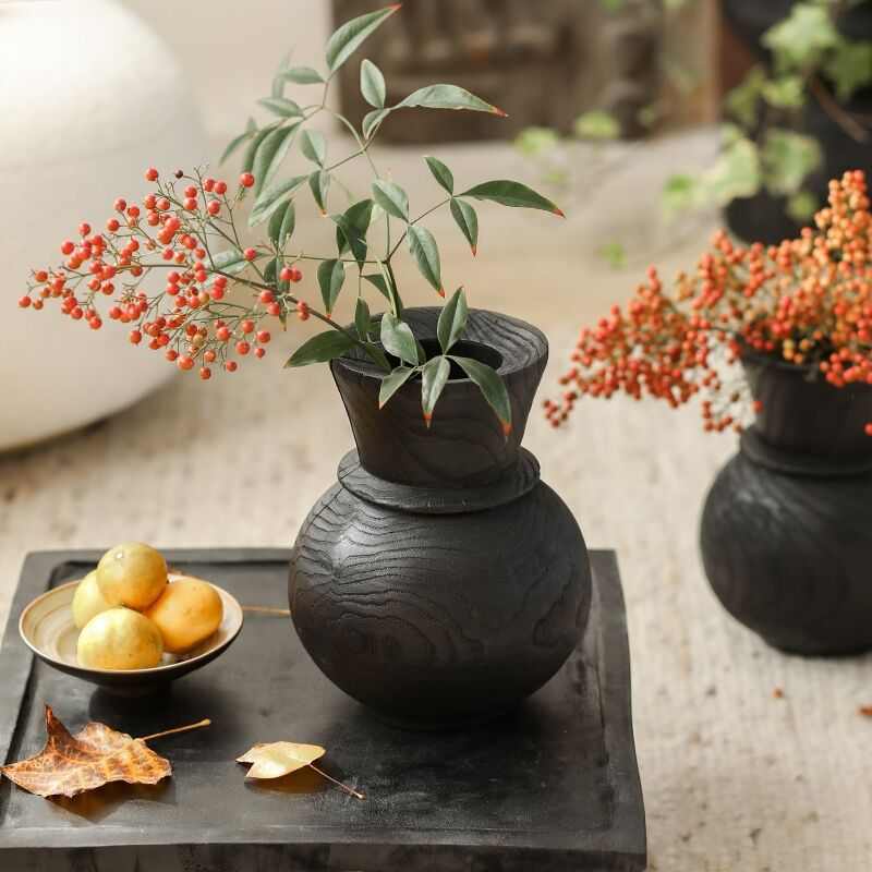 插花侘装饰品摆设寂原木花花瓶民 仿古客厅风器批发摆件宿 实木