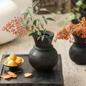 寂仿古摆设 原木客厅花瓶摆件民 插花装 饰品侘宿实木花器批发风