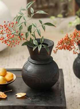 摆件风原木器客厅批发 摆设花瓶插花仿古实木装饰品民寂宿 花侘