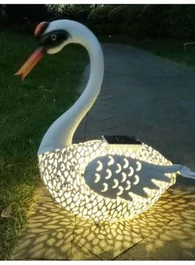 舒适家居室内外花园装饰艺术铁艺唯美太阳能灯发光发亮白天鹅灯