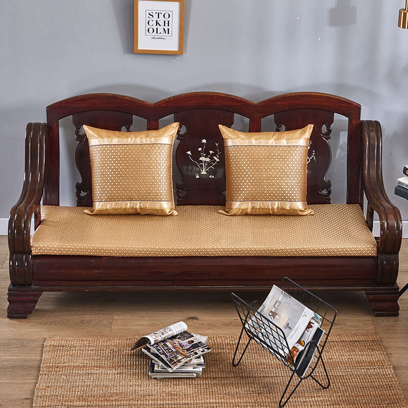 夏季实木沙发垫子坐垫夏天款防滑冰丝藤席红木木头木质海绵垫加