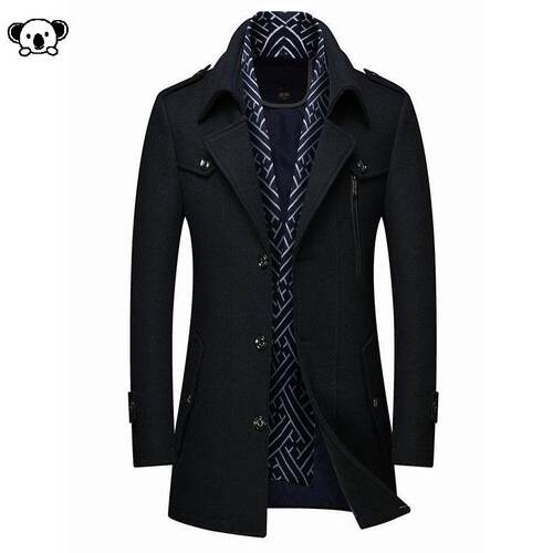 N 76550 Men Detachable Scarf Overcoat Classic经典大衣