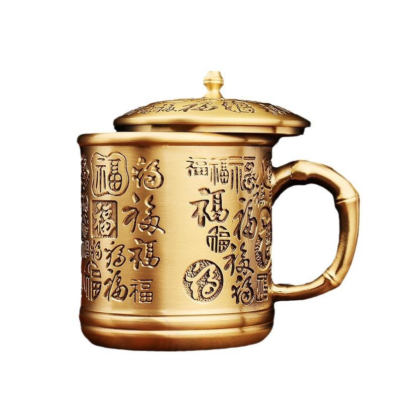 黄铜百福茶杯办公室茶具喝茶杯子金属义乌铜器景区热卖的工艺品
