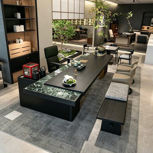 意式高端岩板实木茶桌椅组合家用现代简约轻奢多功能功夫泡茶桌